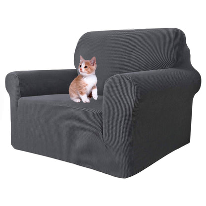 MAXIJIN Super Stretch Couch Cover for 3 Cushion Couch, 1-Piece Universal Sofa Covers Living Room Jacquard Spandex Furniture Protector Dogs Pet Friendly Fitted (Large, Gray)