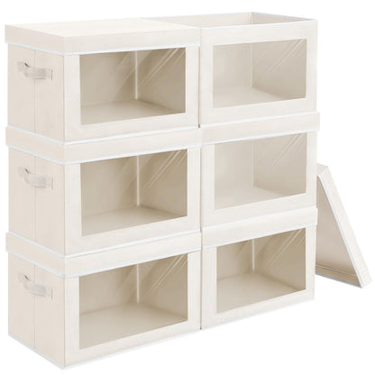 Homsorout Storage Bins with Lids, 4 Pack Large Storage Cubes with Window, Closet Bins with Lids & Handles, Fabric Box for Organizing Clothes, Towels, Books, Beige