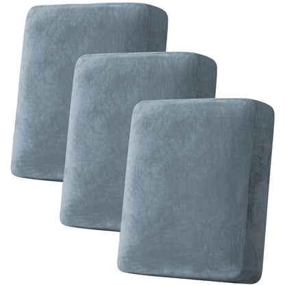 H.VERSAILTEX Velvet Stretch Couch Cushion Cover Plush Cushion Slipcover for Chair Loveseat Sofa Cushion Furniture Protector Seat Cushion Sofa Cover (3 Piece Sofa Cushion Covers, Ivory)