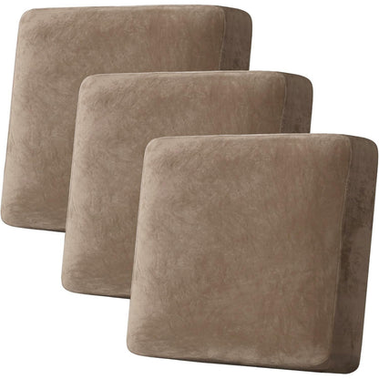 H.VERSAILTEX Velvet Stretch Couch Cushion Cover Plush Cushion Slipcover for Chair Loveseat Sofa Cushion Furniture Protector Seat Cushion Sofa Cover (3 Piece Sofa Cushion Covers, Ivory)