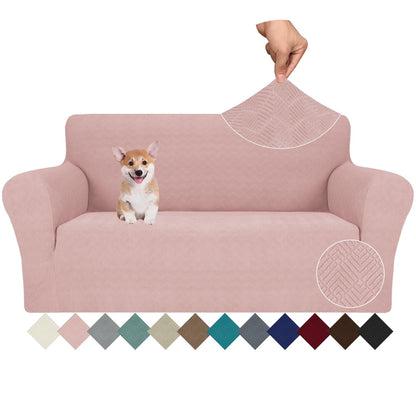 JIVINER High Stretch Couch Covers for 3 Cushion Couch 1-Piece Jacquard Sofa Slipcovers Anti Slip Sofa Cover with Elastic Bottom Furniture Protector for Kids Pets (Sofa, Light Gray and White)