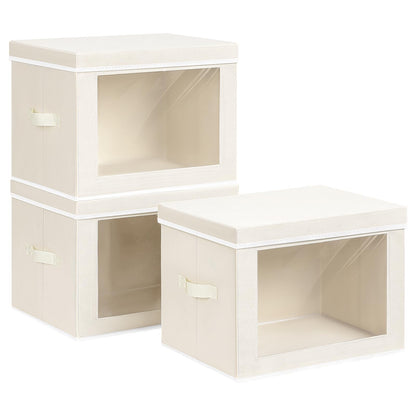 Homsorout Storage Bins with Lids - Fabric Storage Boxes with Window, Collapsible Closet Organizers with Handles, 3 Pack Decorative Bin, Home Cubes Baskets for Clothes, Hat, Books, Dark Grey
