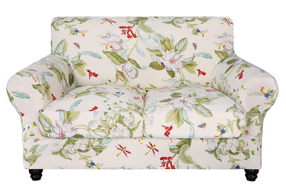 SearchI Stretch Sofa Cover Printed Couch Cover, Floral Pattern 4 Pieces Sofa Slipcover with 3 Separate Cushion Cover, Washable Furniture Protector for Living Room(Sofa, Yellow+Flower)