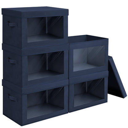 Homsorout Storage Bins with Lids - Fabric Storage Boxes with Window, Collapsible Closet Organizers with Handles, 3 Pack Decorative Bin, Home Cubes Baskets for Clothes, Hat, Books, Dark Grey
