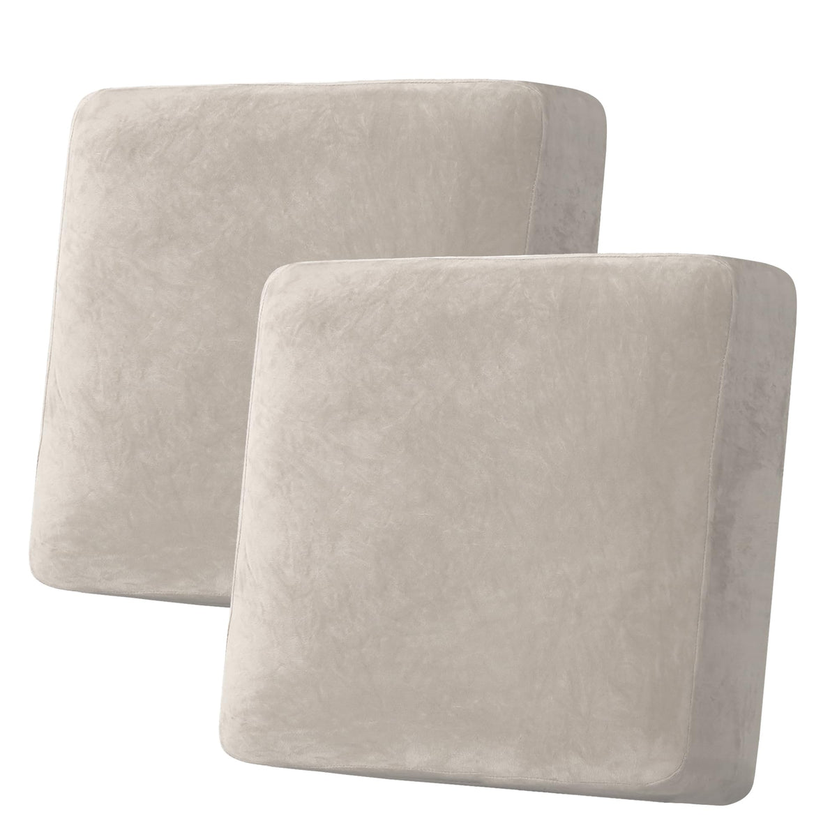 H.VERSAILTEX Velvet Stretch Couch Cushion Cover Plush Cushion Slipcover for Chair Loveseat Sofa Cushion Furniture Protector Seat Cushion Sofa Cover (2 Piece Large Sofa Cushion Covers, Ivory)