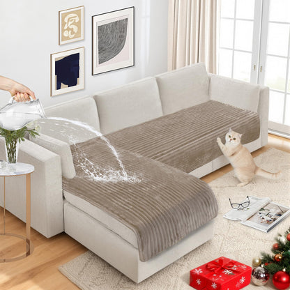 NAISI Couch Covers for Dogs Waterproof Flannel Striped Sofa Cover Pet Friendly Washable Dog Mat for Couch Anti Slip Sectional Sofa Slipcover Protector(2pcs/35"x63"+35"x70",Dark Grey)