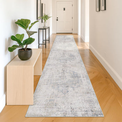 Farmhouse 8x10 Washable Area Rugs for Living Room, Neutral Taupe Brown Abstract Rug for Dining Room and Bedroom, Soft Foldable Low Pile Carpet, Stain Resistant Non-Slip Backing, Distressed Design
