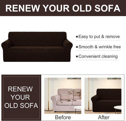 U-NICE HOME Stretch Couch Cover Slipcover for 3 Cushion Sofa, Chocolate