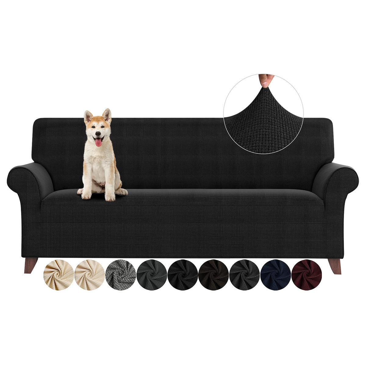 ZNSAYOTX Super Stretch Couch Cover (72"-92") Universal Sofa Covers with Elastic Bottom, Dog Cat Pets Friendly Washable Furniture Protector Fitted Sofa Slipcovers Stay in Place (Dark Grey, Sofa)