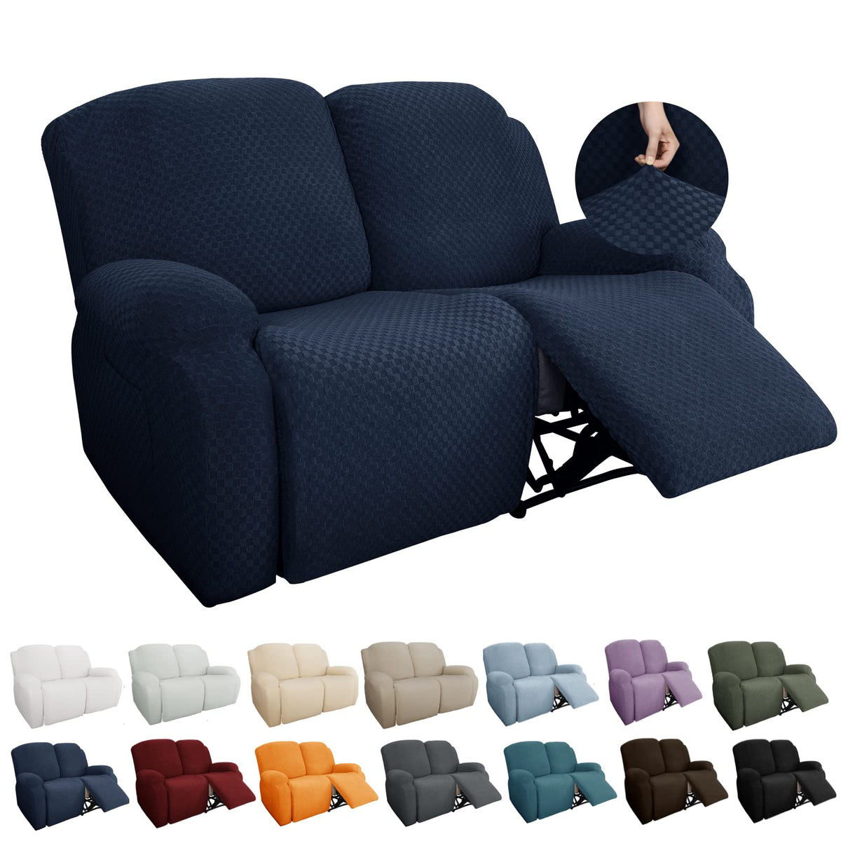 YEMYHOM 8 Pieces Stretch Recliner Sofa Cover Latest Jacquard Reclining Couch Cover with Side Pocket Anti-Slip Fitted 3 Cushion Furniture Slipcovers with Elastic Bottom (Sofa Recliner, Light Gray)