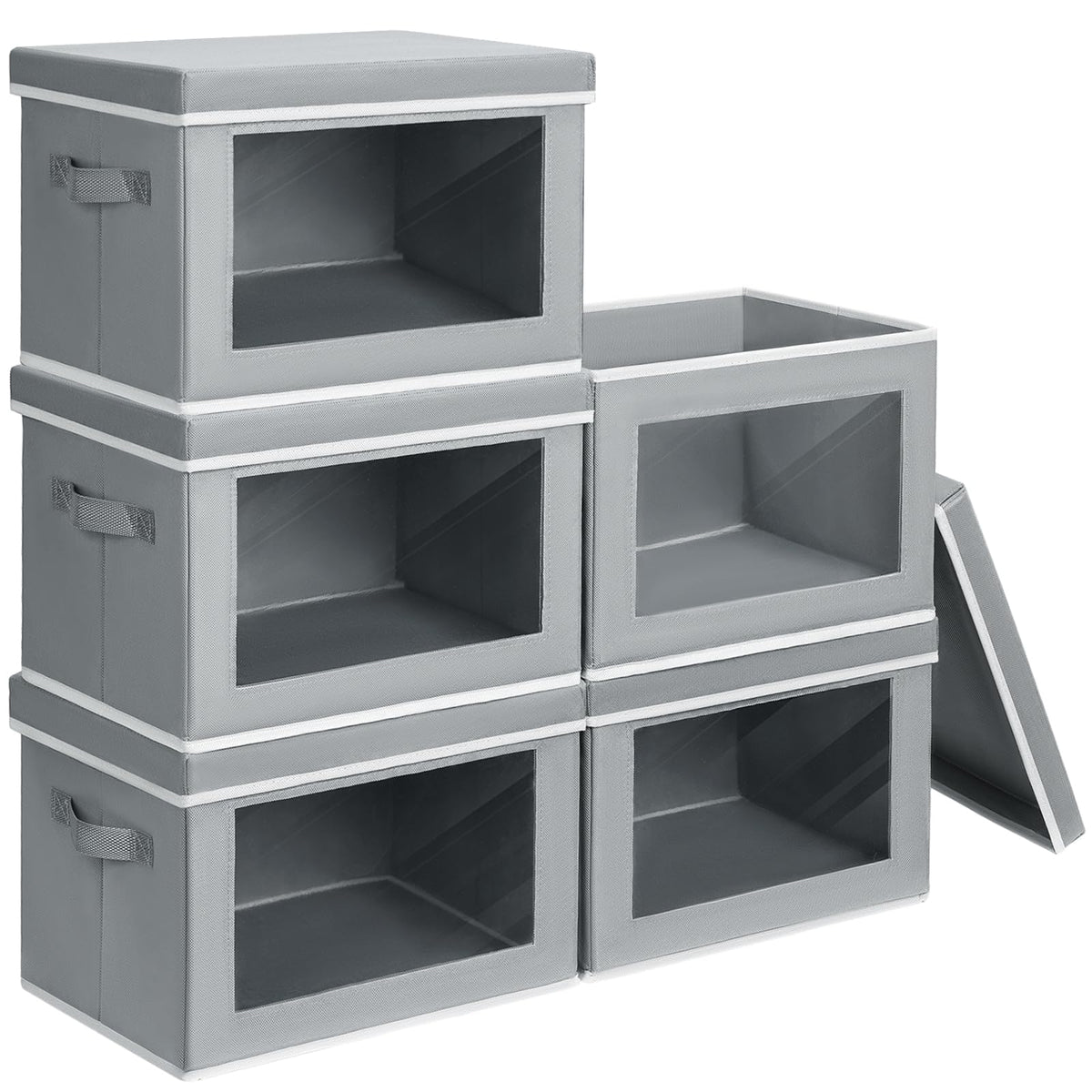 Homsorout Storage Bins with Lids, 4 Pack Large Storage Cubes with Window, Closet Bins with Lids & Handles, Fabric Box for Organizing Clothes, Towels, Books, Beige
