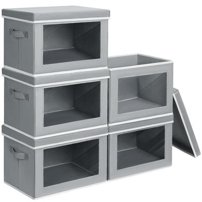 Homsorout Storage Bins with Lids, 4 Pack Large Storage Cubes with Window, Closet Bins with Lids & Handles, Fabric Box for Organizing Clothes, Towels, Books, Beige
