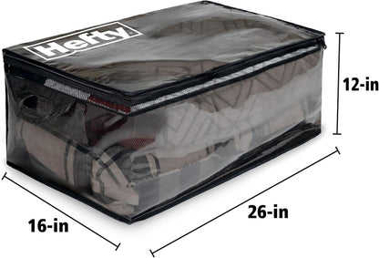Hefty Storage Bags Extra Large Double Zipper Backpack, Heavy Duty Water Resistant Moving Totes with Shoulder Straps, Foldable Reusable Packing Organizers, 2 Pack (X-Large Black)