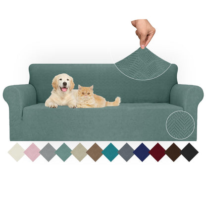 JIVINER High Stretch Couch Covers for 3 Cushion Couch 1-Piece Jacquard Sofa Slipcovers Anti Slip Sofa Cover with Elastic Bottom Furniture Protector for Kids Pets (Sofa, Light Gray and White)