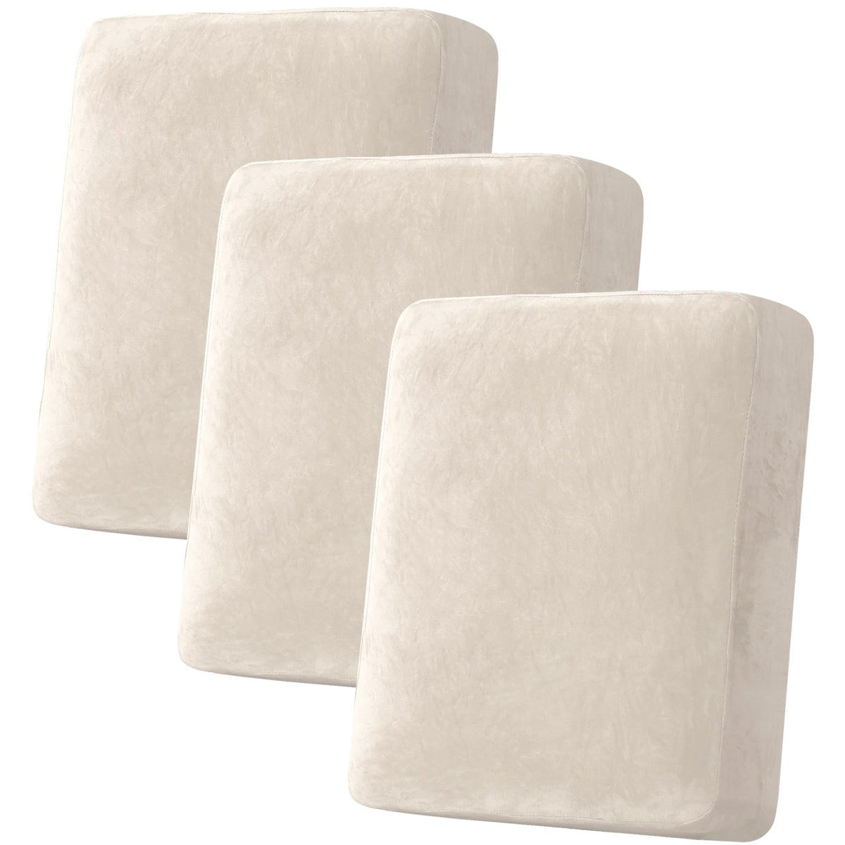H.VERSAILTEX Velvet Stretch Couch Cushion Cover Plush Cushion Slipcover for Chair Loveseat Sofa Cushion Furniture Protector Seat Cushion Sofa Cover (2 Piece Large Sofa Cushion Covers, Ivory)
