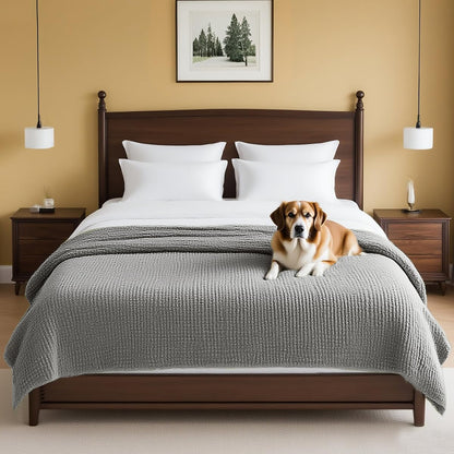 H.VERSAILTEX Plush Chenille Dog Bed Cover Thick Soft Sofa Cover for 3 Cushion Couch Anti Slip Couch Cover Furniture Protector for Dog, Pet, Cat (35" x 82", Ivory)