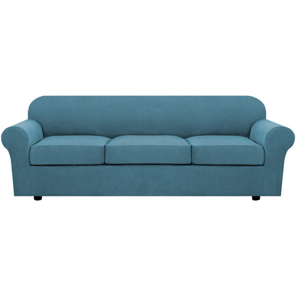 H.VERSAILTEX 4 Piece Stretch Sofa Covers for 3 Cushion Couch Covers for Living Room Furniture Slipcovers (Base Cover Plus 3 Seat Cushion Covers) Upgraded Thicker Jacquard Fabric (Sofa, Navy)