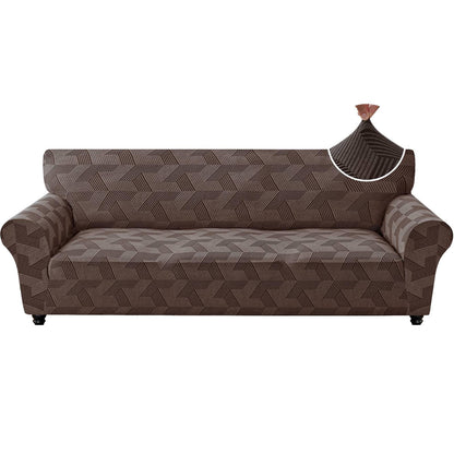 ZNSAYOTX Stretch Couch Covers for 3 Cushion Couch, 1-Piece Sofa Cover Slipcover Pet Friendly, Furniture Protector with Elastic Bottom for Dogs Geometrical Jacquard Fabric (Large, Light Grey)