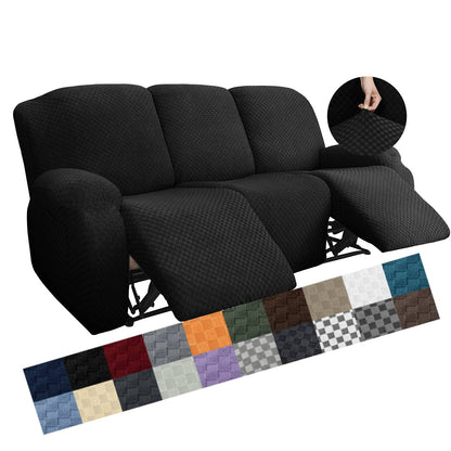 YEMYHOM 8 Pieces Stretch Recliner Sofa Cover Latest Jacquard Reclining Couch Cover with Side Pocket Anti-Slip Fitted 3 Cushion Furniture Slipcovers with Elastic Bottom (Sofa Recliner, Light Gray)