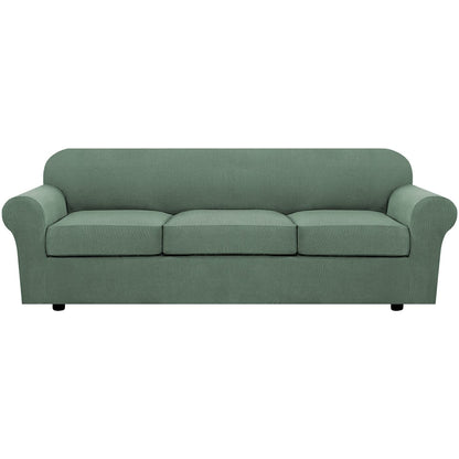 H.VERSAILTEX 4 Piece Stretch Sofa Covers for 3 Cushion Couch Covers for Living Room Furniture Slipcovers (Base Cover Plus 3 Seat Cushion Covers) Upgraded Thicker Jacquard Fabric (Sofa, Navy)