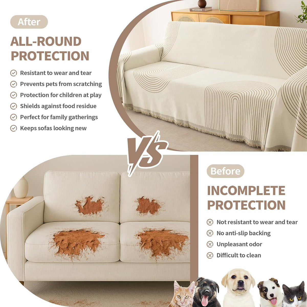 Couch Cover for Sofa, Boho Sofa Covers Washable 3 Cushion for Dogs