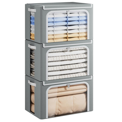 Yecaye Clothes Storage Bins with Metal Frame, Foldable Organizer Box, 40L