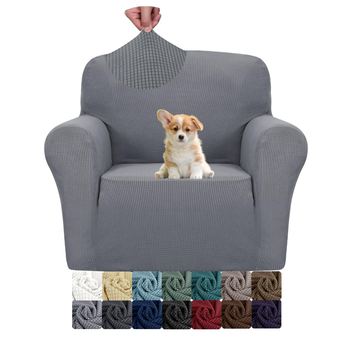JIVINER High Stretch Couch Covers for 3 Cushion Couch 1-Piece Jacquard Sofa Slipcovers Anti Slip Sofa Cover with Elastic Bottom Furniture Protector for Kids Pets (Sofa, Light Gray and White)