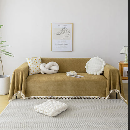 HANDONTIME Green Sofa Cover Vintage Couch Cover for Dogs 91" X150" Couch Cushion Covers with Tassel Herringbone Sofa Cover Boho Sofa Covers for 3 Cushion Couch Chenille Soft Loveseat Sofa Covers