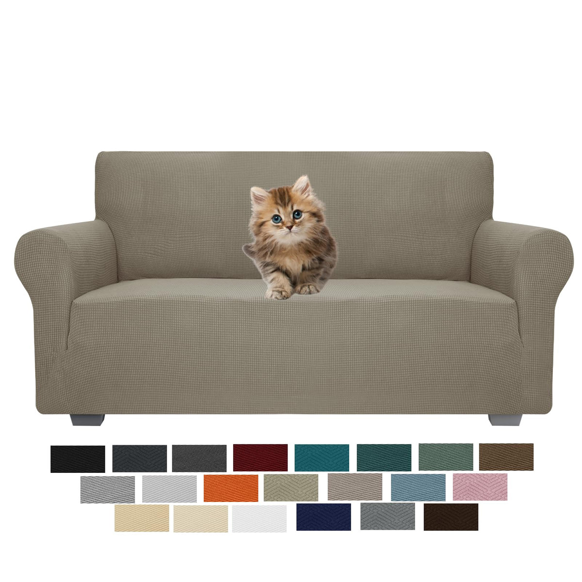 JIVINER High Stretch Couch Covers for 3 Cushion Couch 1-Piece Jacquard Sofa Slipcovers Anti Slip Sofa Cover with Elastic Bottom Furniture Protector for Kids Pets (Sofa, Light Gray and White)