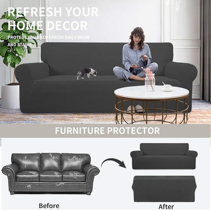 Easy-Going Stretch Loveseat Couch Covers Washable Dark Gray