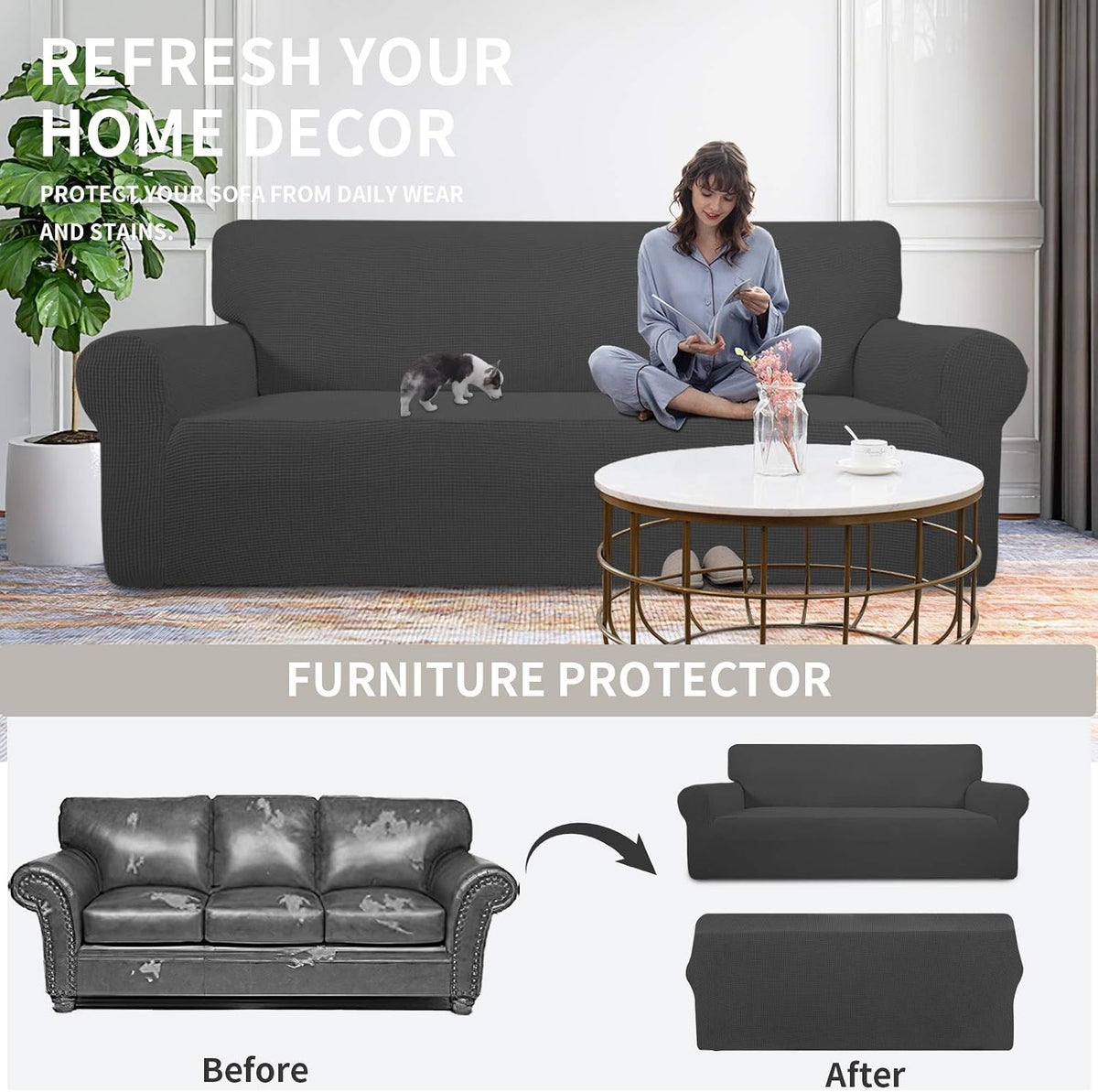 Easy-Going Stretch Couch Covers for Sofa Washable Large Dark Gray