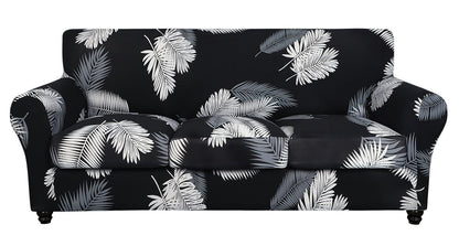 SearchI Stretch Sofa Cover Printed Couch Cover, Floral Pattern 4 Pieces Sofa Slipcover with 3 Separate Cushion Cover, Washable Furniture Protector for Living Room(Sofa, Yellow+Flower)