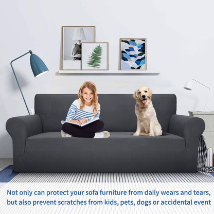 MAXIJIN Super Stretch Couch Cover for 3 Cushion Couch, 1-Piece Universal Sofa Covers Living Room Jacquard Spandex Furniture Protector Dogs Pet Friendly Fitted (Large, Gray)