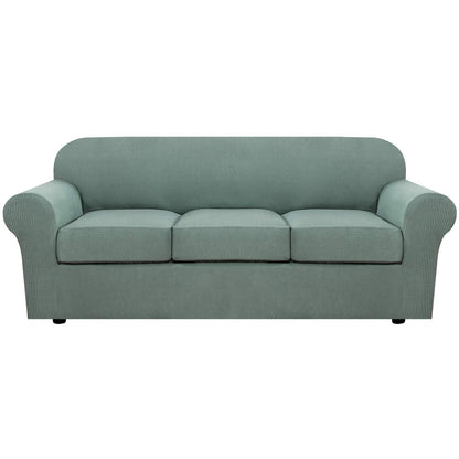 H.VERSAILTEX 4 Piece Stretch Sofa Covers for 3 Cushion Couch Covers for Living Room Furniture Slipcovers (Base Cover Plus 3 Seat Cushion Covers) Upgraded Thicker Jacquard Fabric (Sofa, Navy)