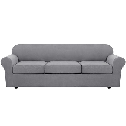 H.VERSAILTEX 4 Piece Stretch Sofa Covers for 3 Cushion Couch Covers for Living Room Furniture Slipcovers (Base Cover Plus 3 Seat Cushion Covers) Upgraded Thicker Jacquard Fabric (Sofa, Navy)