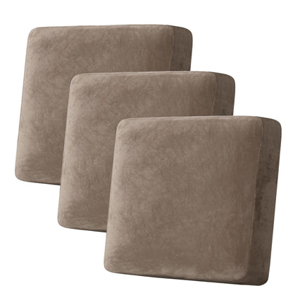 H.VERSAILTEX Velvet Stretch Couch Cushion Cover Plush Cushion Slipcover for Chair Loveseat Sofa Cushion Furniture Protector Seat Cushion Sofa Cover (2 Piece Large Sofa Cushion Covers, Ivory)