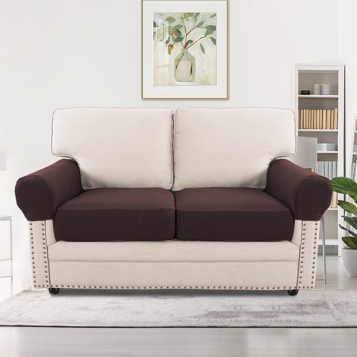 H.VERSAILTEX Multi-Pieces Sofa Covers Stretch Couch Covers Form Fitted Seats and Back Cushions Covers (3 Seat Covers Plus 3 Back Cusion Covers, Bonus 2 Armrest Covers), Sand