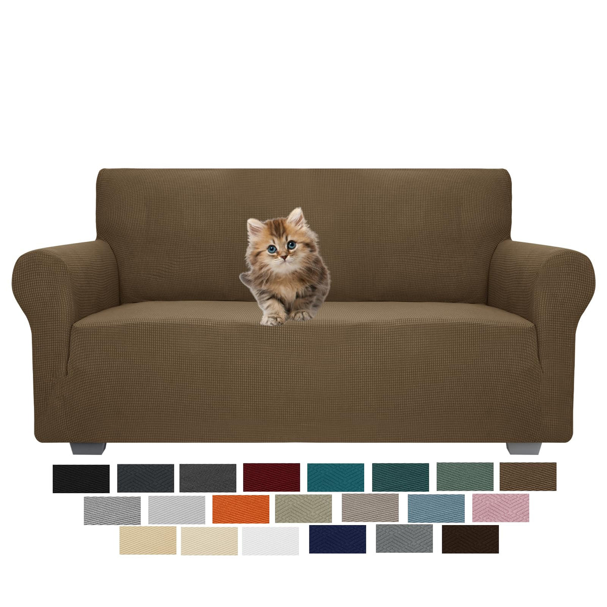 JIVINER High Stretch Couch Covers for 3 Cushion Couch 1-Piece Jacquard Sofa Slipcovers Anti Slip Sofa Cover with Elastic Bottom Furniture Protector for Kids Pets (Sofa, Light Gray and White)