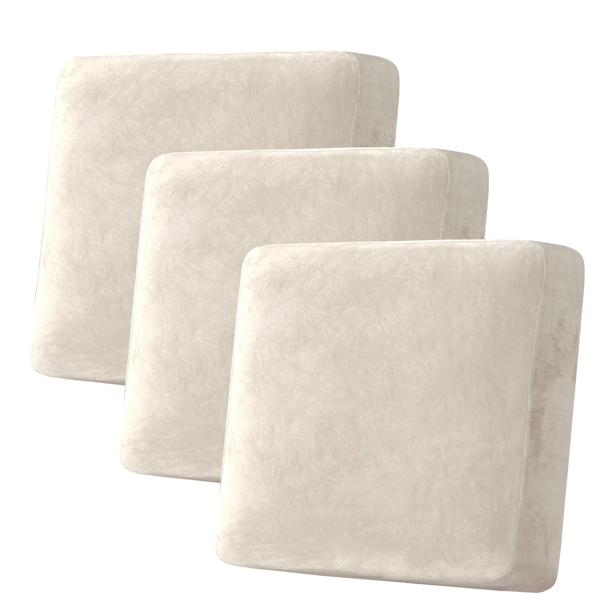H.VERSAILTEX Velvet Stretch Couch Cushion Cover Plush Cushion Slipcover for Chair Loveseat Sofa Cushion Furniture Protector Seat Cushion Sofa Cover (3 Piece Sofa Cushion Covers, Ivory)