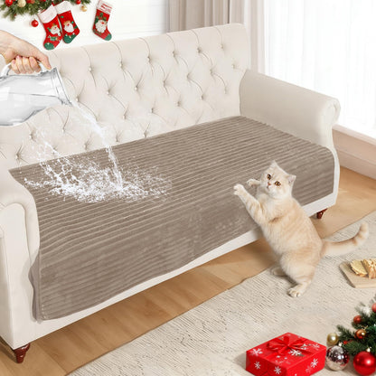 NAISI Couch Covers for Dogs Waterproof Flannel Striped Sofa Cover Pet Friendly Washable Dog Mat for Couch Anti Slip Sectional Sofa Slipcover Protector(2pcs/35"x63"+35"x70",Dark Grey)