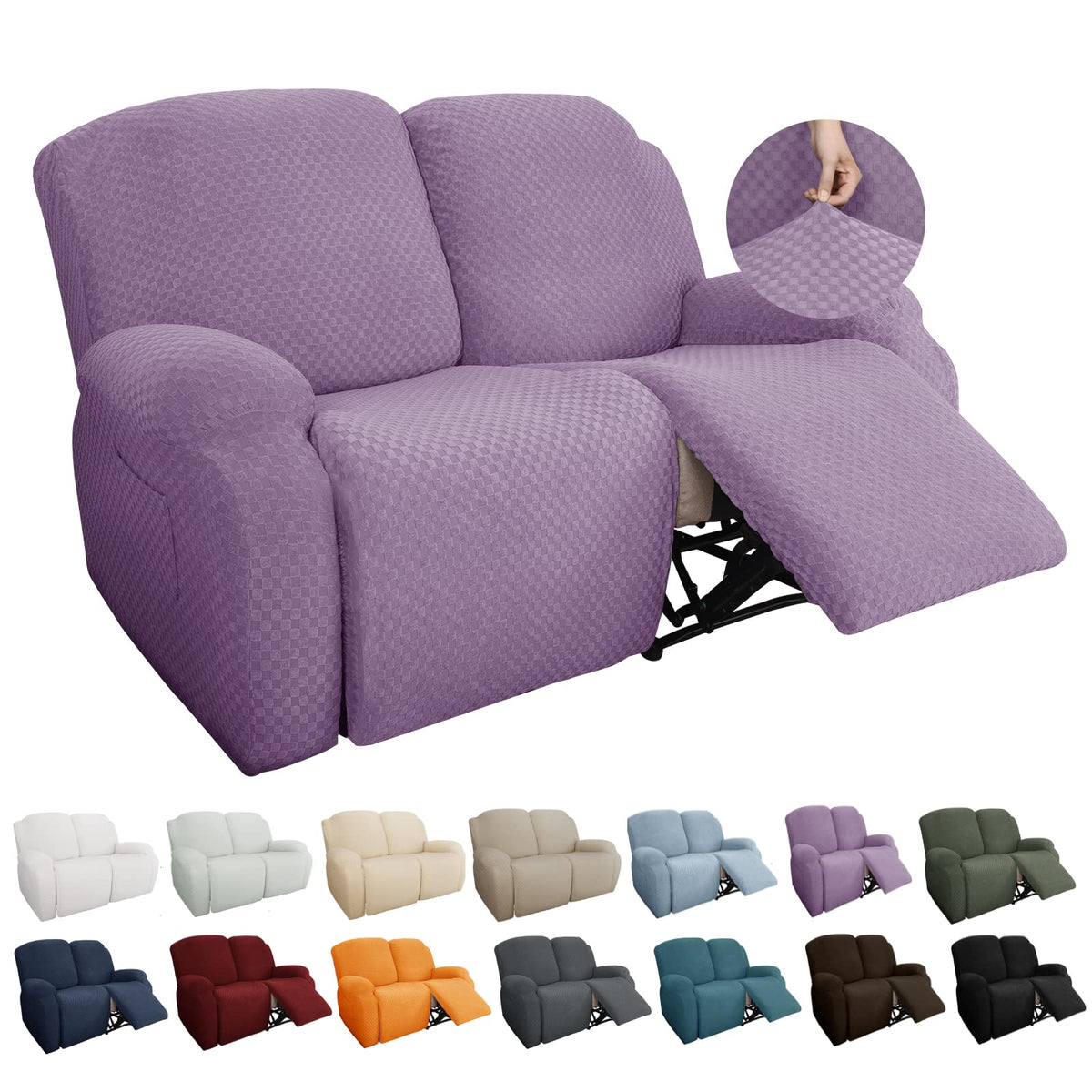 YEMYHOM 8 Pieces Stretch Recliner Sofa Cover Latest Jacquard Reclining Couch Cover with Side Pocket Anti-Slip Fitted 3 Cushion Furniture Slipcovers with Elastic Bottom (Sofa Recliner, Light Gray)