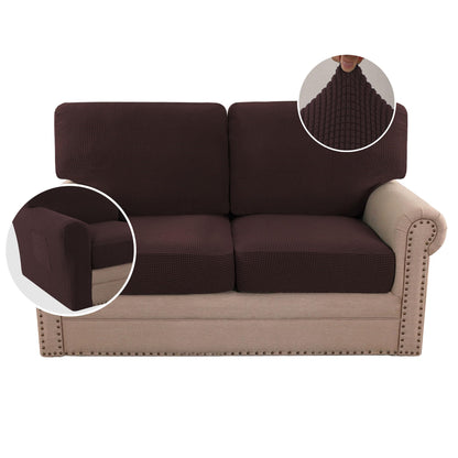H.VERSAILTEX Multi-Pieces Sofa Covers Stretch Couch Covers Form Fitted Seats and Back Cushions Covers (3 Seat Covers Plus 3 Back Cusion Covers, Bonus 2 Armrest Covers), Sand