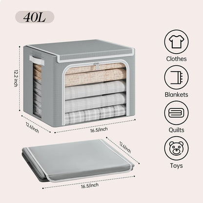 Yecaye Clothes Storage Bins with Metal Frame, Foldable Organizer Box, 40L