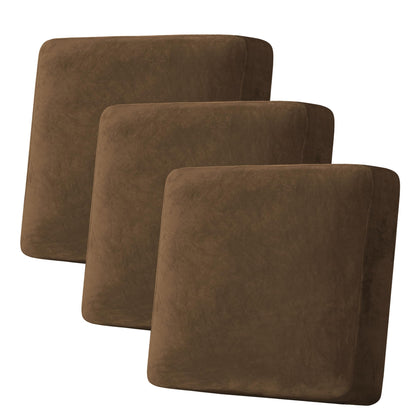 H.VERSAILTEX Velvet Stretch Couch Cushion Cover Plush Cushion Slipcover for Chair Loveseat Sofa Cushion Furniture Protector Seat Cushion Sofa Cover (3 Piece Sofa Cushion Covers, Ivory)