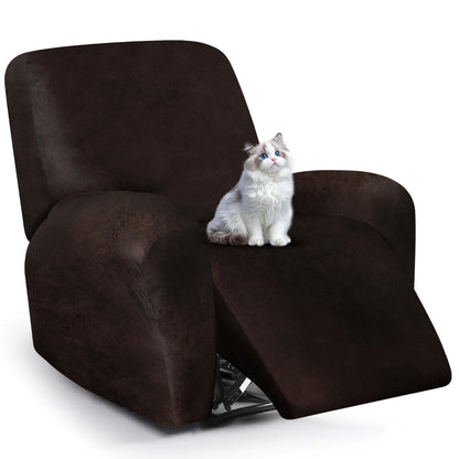 ANARACHON Leather Look Recliner Couch Cover, 8-Pieces Stretch Recliner Sofa Covers, Soft Reclining Slipcover, Washable Furniture Protector for Pets (3 Seater, Brown)