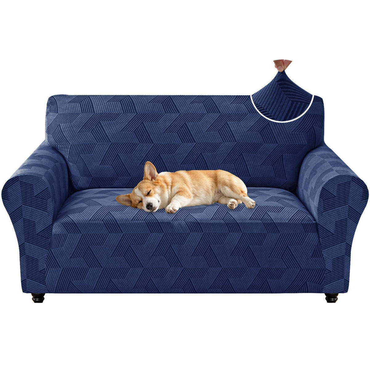 ZNSAYOTX Stretch Couch Covers for 3 Cushion Couch, 1-Piece Sofa Cover Slipcover Pet Friendly, Furniture Protector with Elastic Bottom for Dogs Geometrical Jacquard Fabric (Large, Light Grey)