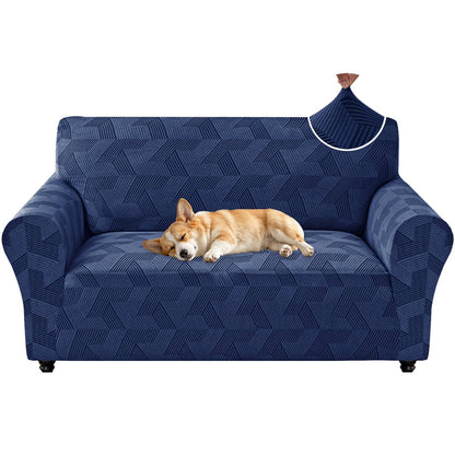 ZNSAYOTX Stretch Couch Covers for 3 Cushion Couch, 1-Piece Sofa Cover Slipcover Pet Friendly, Furniture Protector with Elastic Bottom for Dogs Geometrical Jacquard Fabric (Large, Light Grey)
