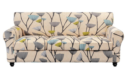 SearchI Stretch Sofa Cover Printed Couch Cover, Floral Pattern 4 Pieces Sofa Slipcover with 3 Separate Cushion Cover, Washable Furniture Protector for Living Room(Sofa, Yellow+Flower)