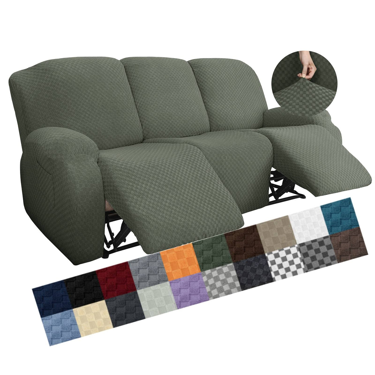 YEMYHOM 8 Pieces Stretch Recliner Sofa Cover Latest Jacquard Reclining Couch Cover with Side Pocket Anti-Slip Fitted 3 Cushion Furniture Slipcovers with Elastic Bottom (Sofa Recliner, Light Gray)