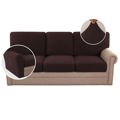 H.VERSAILTEX Multi-Pieces Sofa Covers Stretch Couch Covers Form Fitted Seats and Back Cushions Covers (3 Seat Covers Plus 3 Back Cusion Covers, Bonus 2 Armrest Covers), Sand